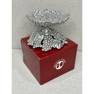 NEW Arthur Court ‘98 Grapevine Leaves Pillar Candle Holder Silver VTG ORIG Box